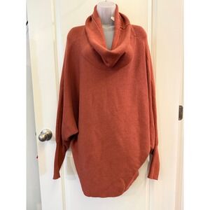 Davi & Dani Womens Rust Cowl Neck Sweater Oversized Large Boho Chunky Cozy Fall